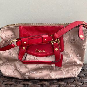 Coach "C" Pattern Satchel with Red Leather Detailing. Excellent condition.